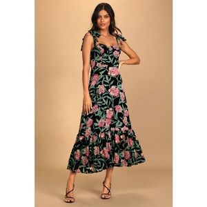 Lulu’s Glorious Garden Black Floral Print Burnout Velvet Maxi Dress